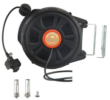 Einziehbare Verlänrungskabeltrommel, 10 m, robustes Netzkabel, 180°-Schwenkhalterung for Decken- oder Wandmonta, automatische elektrische Kabeltrommel