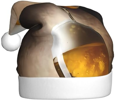 YYHHAOFA Adult plush Christmas hat beer glass Picture with soft touch for holiday parties and dances suitable for men and women