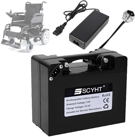 SSCYHT Lithium-Batterie 24V 20Ah 15Ah 30Ah 18Ah Ersatzbatterie 10Ah Li-Ionen-Batterien 24V Elektrorollstuhl-Batterien mit Ladegerät für 200W - 750W Motoren,24v15ah gx20 Male
