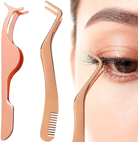 Wimpernpinzette, 2-in-1 Wimpern-Applikator-Werkzeug mit Kamm für falsche Wimpernverlängerung, Anwendung und Entfernung, 2 Stück