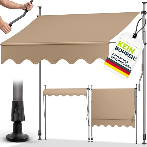 tillvex Klemmmarkise 250cm breit mit Handkurbel | Balkonmarkise ohne Bohren | Markise Balkon UV-beständig, wasserdicht & höhenverstellbar | Outdoor Sonnenschutz zum Klemmen für Terrasse & Garten