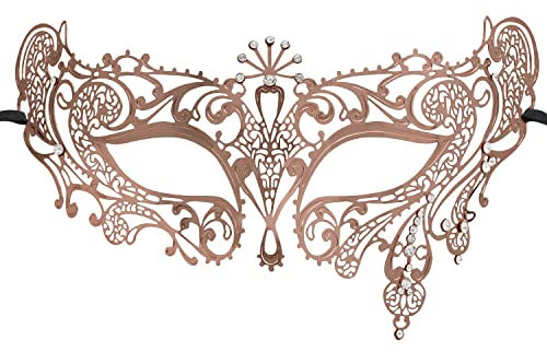 Thmyo Laser geschnittene Metall Damen Maske - venezianische Maske (Roségold 2)