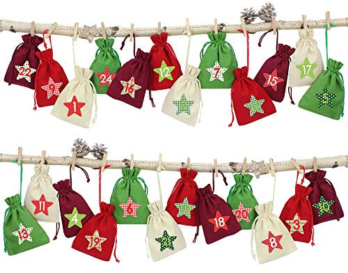 Papierdrachen 24 Adventskalender Stoffsäckchen zum Befüllen - mit Bäckergarn und Klammern - Stoffbeutel zum selber Dekorieren - Geschenksäckchen von Papierdrachen