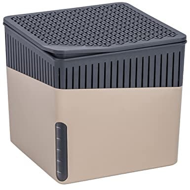 WENKO Raumentfeuchter Mod. Cube, Luftentfeuchter reduziert Schimmel & Gerüche, Auffangschale mit 500 g Granulatblock nachfüllbar, fasst bis zu 800 ml Feuchtigkeit, 13 x 13 x 13 cm, Beige