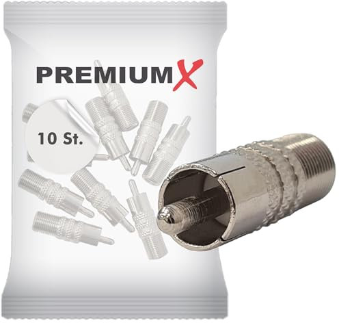 Premium X 10x Cinch Stecker RCA Verbinder Koaxial Video SAT Audio Stereo Adapter auf F-Buchse Kupplung schraubbar
