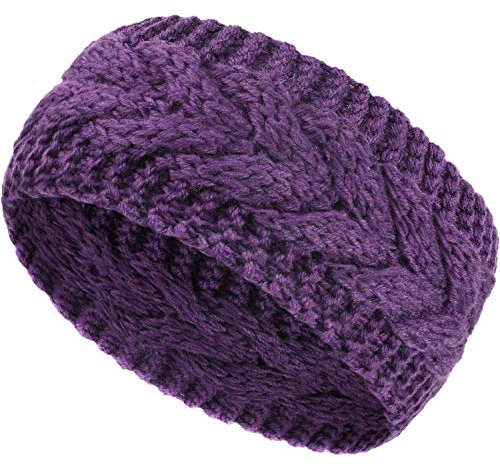 Inverno Fascia Lana Filo a Maglia Cerchietto Capelli Avvolgere Paraorecchie per Donne (Viola)