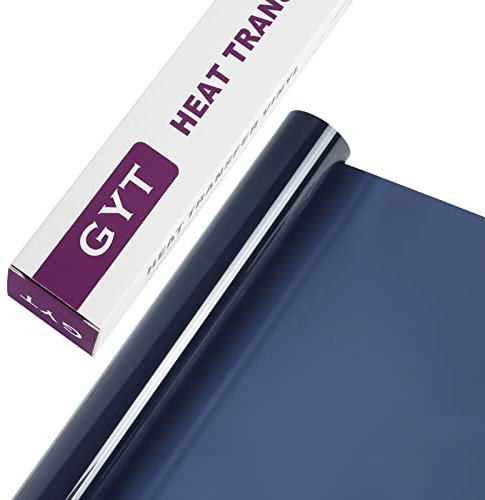GYT Gloss Adhesive Heat Transfer Vinyl 12 Inch by 7 Feet Iron on Vinyl DIY Design Heat Press for T-Shirt (Navy Blue)