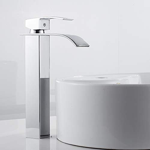 Rubinetto Bagno Lavabo Cascata Alto MIscelatore Bagno Alto a Cascata con Acqua Calda e Fredda in Ottone (AGENTO)