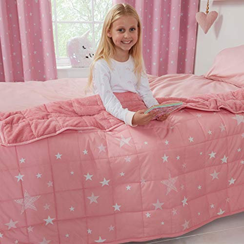 Dreamscene Star Weighted Blanket Sleep Insomnia Therapy Anxiety Relief Autism Reversible Fluffy Teddy Fleece Throw, Blush Pink, 100 x 150cm - 3kg