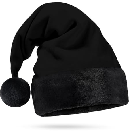 Schwarze Weihnachtsmütze – lang, Samt, weich, warm, pelzig, Mr. und Mrs. Claus passende Erwachsenenmütze – cool, sexy, Gothic-Stil