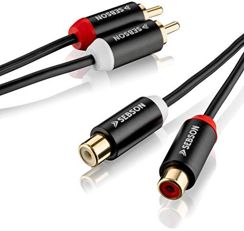 SEBSON Extensión RCA 2m, Cable Audio RCA 2 Macho a 2 Hembra, Cable RCA Rojo/Blanco, Alargador Cable Audio AUX