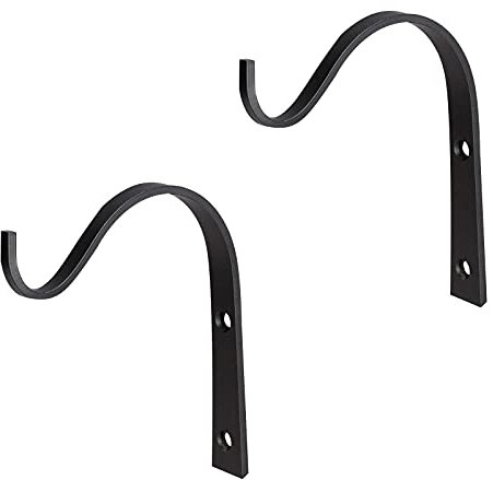 2 PCS Black Metal Hanging Bracket - Heavy Duty Wrought Iron Wall Hooks - Outdoor & Indoor Use - For Plant Lanterns, Garden Bird Feeders & Concrete Fence Posts