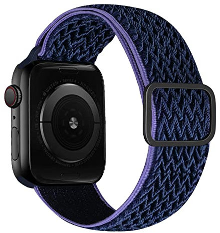 iBazal Nylon Solo Loop Banda Compatible con Apple Watch Correa 42mm 44mm 45mm 49mm Pulsera Reemplazo para iWatch Series Ultra 2 SE 2 Series 9 8 7 6 5 4 3 2 1 Woven Band - Azul Medianoche 42/44/45/49