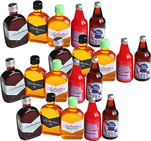 Pro-Noke 20 Pcs Mixed Miniature Fake Wine Bottles Cake Cupcake Toppers Mini Resin Wine Bottles Beer Glass Model Dollhouse Kitchen Accessories Decorations (20pcs)