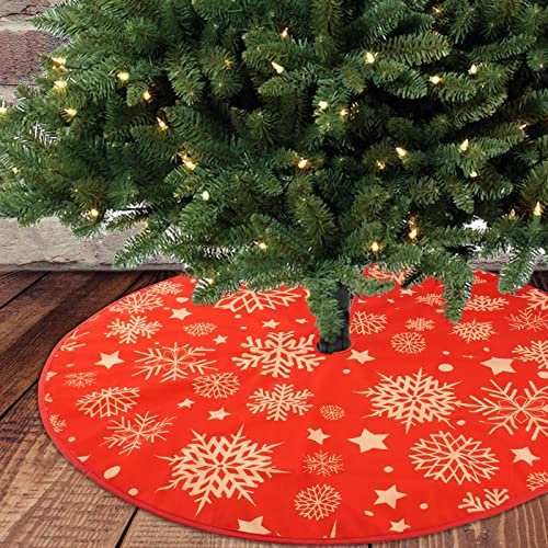 Generic Weihnachtsbaumdecke,90CM Weihnachtsbaum Decke Weihnachtsbaumdecke Runde, Tannenbaum Decke Baumdecke Tannennadeln Weihnachtsbaum Rock Rot Schneeflocke für Weihnachten Party Dekoration