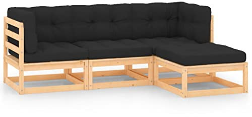vidaXL Garten Lounge Set 4-TLG., Gartenmöbel Set Sitzgruppe für Garten Terrasse Balkon, Modular Sofa mit Kissen, Garnitur Loungemöbel, Massivholz Kiefer