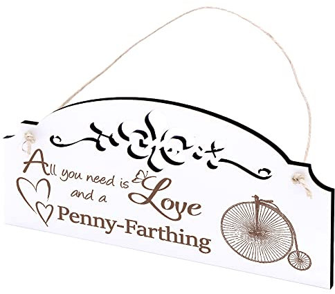 Schild altes Hochrad Deko 20x10cm - All you need is Love and a Penny-Farthing - Holz Wanddeko Dekoration Wand