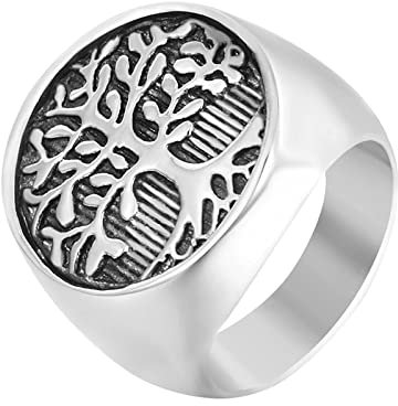 Stfery Herren Siegelring Personalisiert, Ring Personalisiert Baum des Lebens Eheringe XXL zum Valentinstag Silber, 67 (21.3)