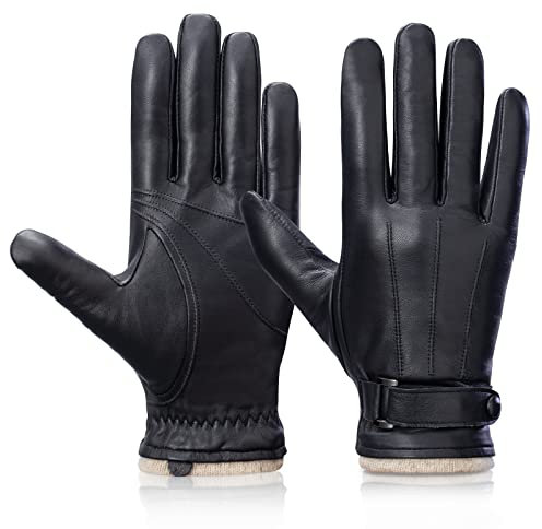 Grdnpro Herren Touchscreen Handschuhe aus echtem Leder Winter Lederhandschuhe Herren Dünn Warm Autofahrer Handschuhe mit weichem Wollfutter Lässig Outdoor kaltes Wetter Fahren