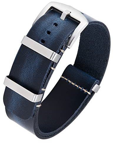 BINLUN Leder Uhrenarmband Einteilig Geöltes Lederarmband 18mm 20mm 22mm 24mm Ersatz Uhrenarmbänder für Herren und Damen mit Silber/Schwarze Schnalle