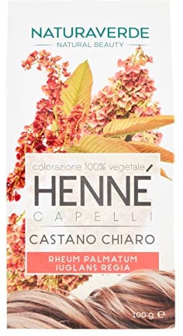 Naturaverde | Henné - Colore Castano Chiaro, Colore Capelli, Tinta Capelli, Tinta Capelli Senza Ammoniaca, Colorazione Capelli, 100% Vegetale, Tubo Tinta per Capelli Professionale da 100g