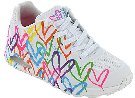 Skechers Damen UNO Highlight Love Sneaker, Duraleather WHI mit Herzmuster, Weiß, 39.5 EU