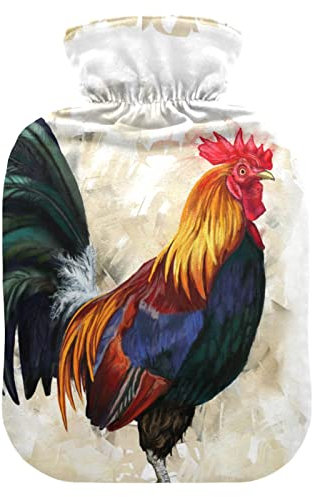 Wärmflaschen mit Bezug Hahn Huhn Wärmbeutel zur Schmerzlinderung, heiße kalte Kompresse, Füße und Bettwärmer 2 Liter