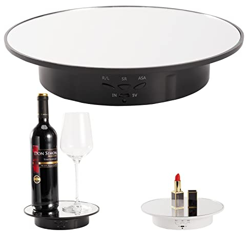 Motorized Display Stand - 7.87 Rotating Platform with Mirror Cover, USB Charging Port, 22 lbs Load Capacity, Ideal for Jewelry, 3D Model, Cake Photography