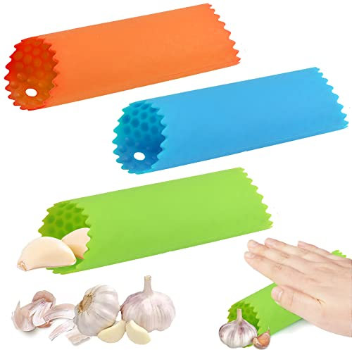 3 Stück Silikon Knoblauchschäler, Knoblauch Schäler Rolle, Easy Roller Knoblauch Knoblauchpresse, Schält Knoblauchzehen in Sekunden, für Küchenwerkzeug (3 Farben)
