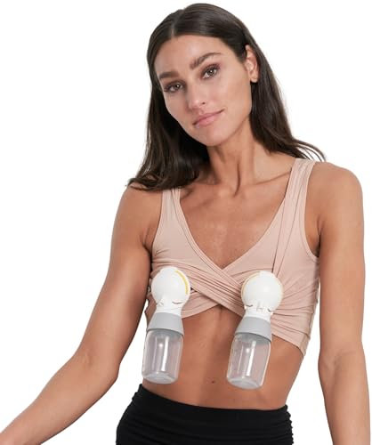 Larken X Hands Free Pumping Bra for Breastfeeding | Breast Pump - Maternity Bra, Sand, S