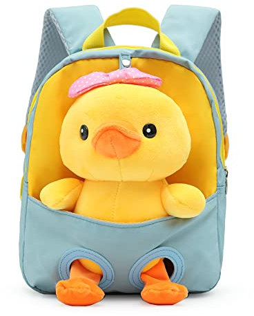 Kleiner Kinderrucksack,Abnehmbarer Plüsch Puppe Kindergartenrucksack,Enten Bär Kindergarten Rucksack Kindertasche für 2-5 Jährige Kindergarten Junge und Mädchen (Hellgrau)