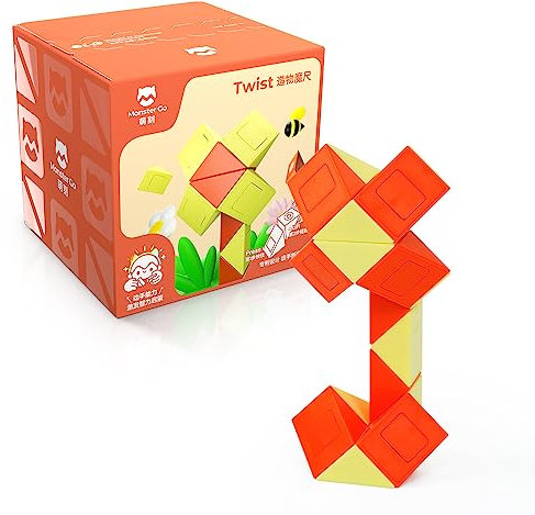 Monster Go Magic Snake Cube mit 24 Blöcke, Mini Magische Schlange Würfel Twist Puzzle, 3D Fidget Knobelspiele für Kinder und Erwachsene (Yellow-Orange)
