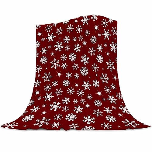 Abaysto Weihnachtsdecke mit Schneeflocken, rot, leicht, gemütlich, ultraweich, Mikrofaser, Decken, alle Jahreszeiten, für Zuhause, Schlafzimmer, Couch, Sofa, Reisen, 150 x 200 cm