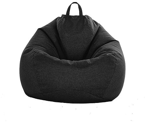 FANSU Leinen Unifarben Sitzsack Waschbar Ohne Füllung für Kinder Erwachsene Outdoor Indoor Stofftier Aufbewahrung Mit Reißverschluss (L, Schwarz)
