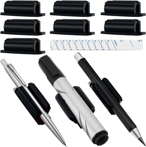 Super Idee 10 Stücke Stifthalter Clips + 10 Stück Klebepads Stiftehalter aus Gummi Selbstklebender Stifthalter Organizer für Kühlschrank Whiteboard Board Löschen und Bulletin Board Karte (Schwarz)