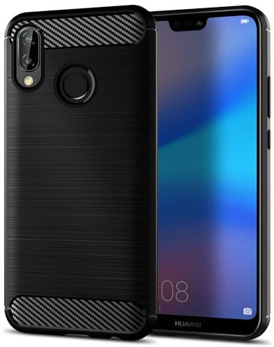 Qiinogow Cover Compatibile con Huawei P20 Lite, Custodia per Telefono Slim Fit con Antiurto, Anti-Graffio, Case Protettiva in Gomma TPU in Fibra di Carbonio, Nero