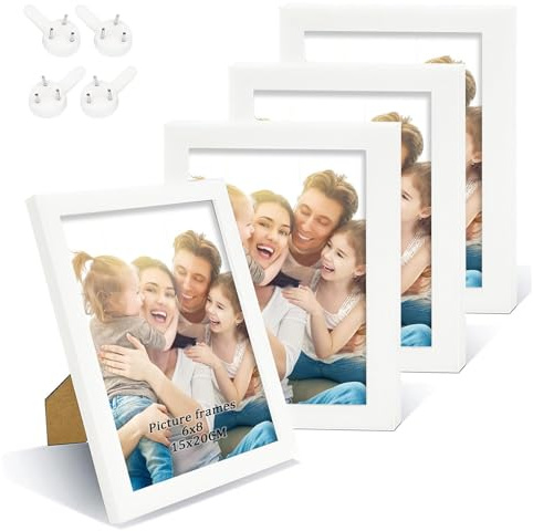 XHDA 4er Set 15x20cm Bilderrahmen Weiß, Holz Fotorahmen für Wand oder Tischdisplays Fotos, Kinderzeichnung