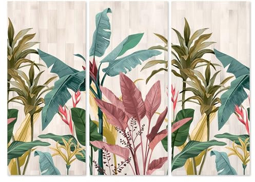Lupia - Grande Quadro Trittico Moderno su Tela | Stampa Foglie Banano per Soggiorno e Ufficio | Decorazione Pareti | Facile da Appendere | 3 Pezzi | Legno, Banana Leaves Foglie banano, 122x180 cm