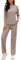 REORIA Damen Trainingsanzüge Sport Outfit Jogginganzug Hausanzug Workout Set Oberteil mit Knopf und Hose mit geradem Bein Taupe L