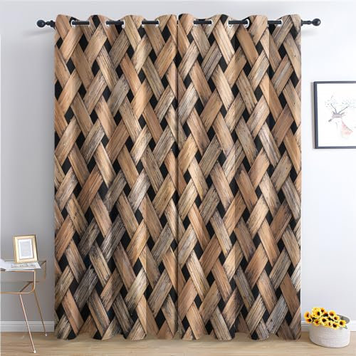 THYUNQ Vorhänge Rustikal Holzoptik Motiv, Vorhang Blickdicht Verdunklungsvorhänge Thermovorhang mit Ösen, Gardinen Wohnzimmer Schlafzimmer Fenster, 2er Set Curtains, H 166 x B 75 cm