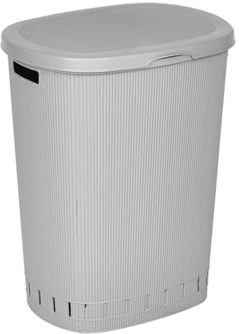 URBNLIVING 65L Laundry Basket Dirty Washing Clothes Linen Bin Basket with Line Design & Lid (Grey)