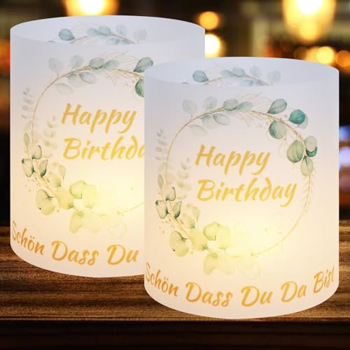 Aitsite 12Pcs Windlicht Tischdeko Geburtstag, Deko Geburtstag Tischdeko Mann Frau Schön DASS Du Da Bist, Happy Birthday Tischdeko, für Teelichter oder Kerzen