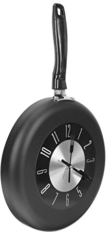 Amosfun Kitchen Room Wall Art Metal Frying Pan Wall Clock Wall Ornament Vintage Home Decor Metal Frying Pan Clock Novelty Wall Clock Modern Household 3d Stainless Steel Decorative Clock
