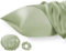 Seiwohl Satin Kissenbezug 40 x 80 2er Set, Weich wie Seidenkissenbezug Silk Pillowcase, Vegane Seide Kopfkissenbezug Kissenhülle Haarschutz für die Nacht mit Haargummi und Haarhaube, Salbeigrün