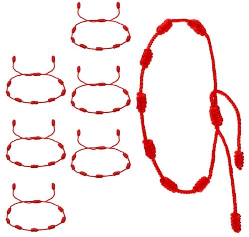Lusofie 7 Knot Lucky Red String Bracelet Set - Adjustable Wristband for Protection & Positive Energy, Unisex Gift for Women Men Teens (Birthday Spiritual Jewellery UK) - Eco-Friendly Cotton Thread