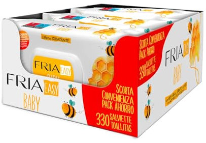 Fria Easy Toallitas para el Cambio de Pañal del Bebé, con Aloe Vera y Extracto de Miel con Efecto Hidratante de la Piel, Dermatológicamente Testadas, Paquete de 330 Toallitas