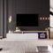 JOROBURO Meuble TV Moderne avec lumières LED Variables, 3 Portes et étagères en Verre – Buffet élégant pour Salon (Blanc) (Blanc)