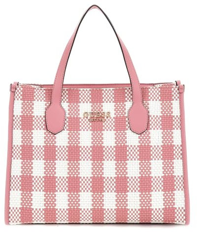 GUESS Damen Silvana Double Compartment Tote Schulranzen, Tragegriff Oben, Pink Multi