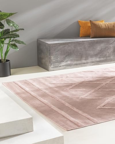 benuta Nest In- & Outdoor Teppich Bonte - Rosa 200x290 cm - Strapazierfähig & Pflegeleicht - Für Balkon, Terrasse, Garten - Küchenteppich & Wohnzimmerteppich - Geometrisch, Boho-Style, Hygge Cozy