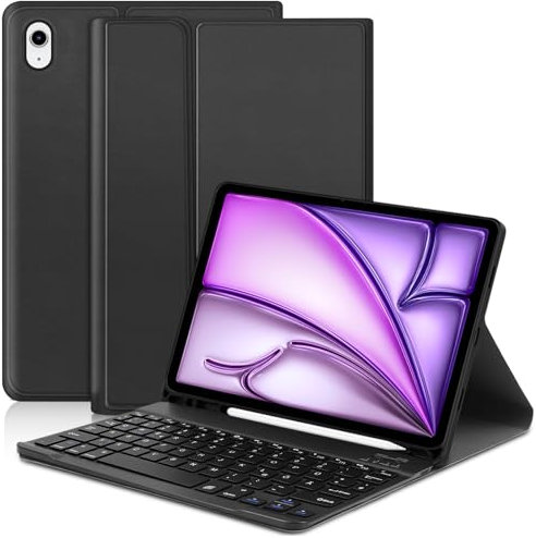 Zabatoco Hülle mit Tastatur für iPad Air 11 Zoll M3 2025, Magnetische abnehmbare Deutsche Tastatur mit smart Hülle mit Pencil Halter Kompatibel mit iPad Air 11 M2 2024